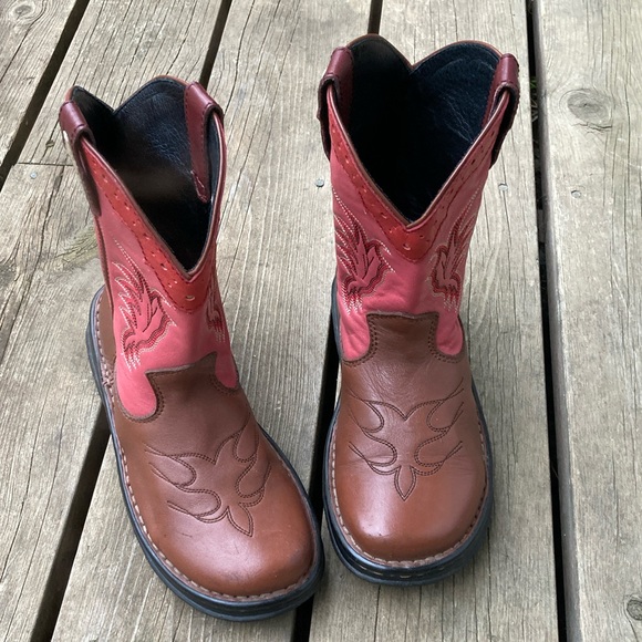 DOUBLE H Boots Ropers Western Cowboy Leather Colorful Pink Red Brown Size 7.5 - Picture 4 of 11